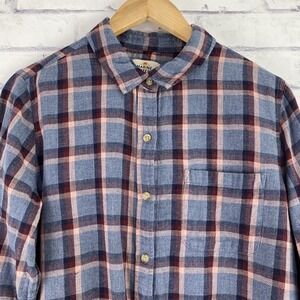 Marine Layer Blue and Pink Plaid Long Sleeve Top